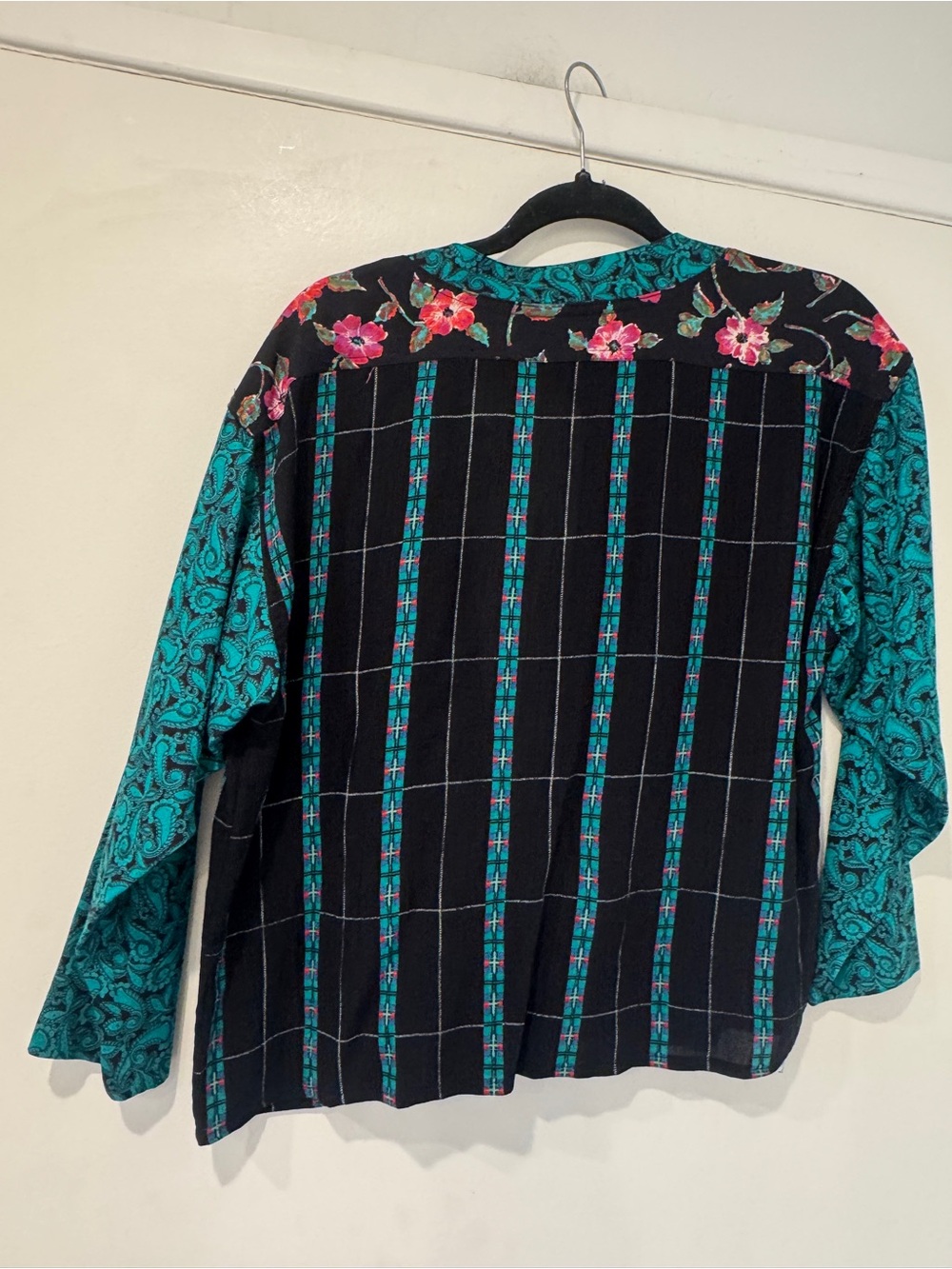 Vintage Carole Little Petites Teal Paisley Plaid Blouse - Picture 5 of 5